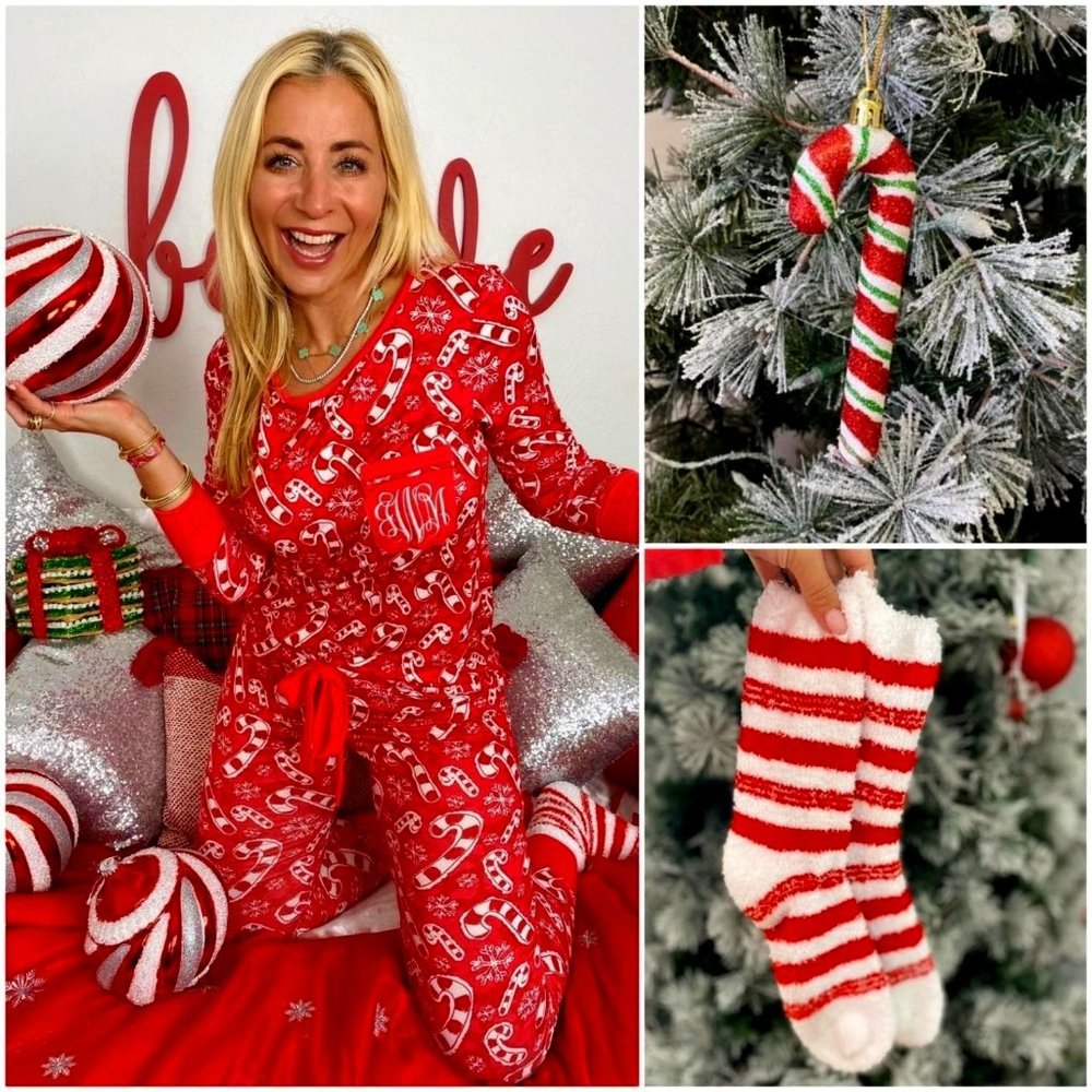 Jordann Jammies Monogram Candy Cane Pajama Set | 2XL